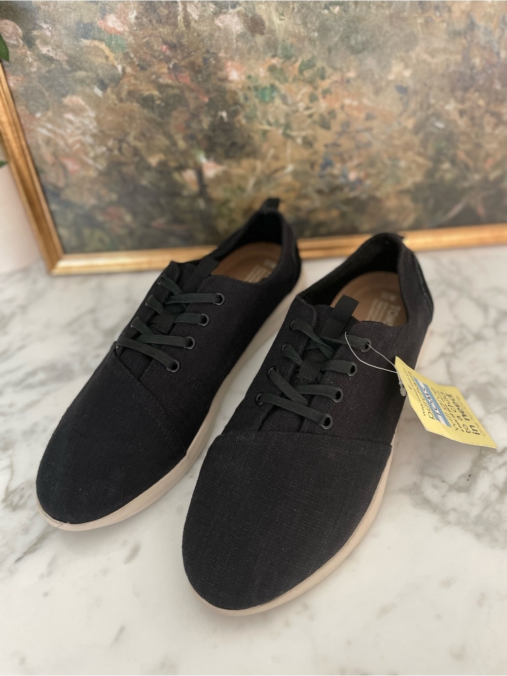 TOMS Carlo Lace Up Mens Black Canvas Sneakers Size 11 Casual Shoes - Picture 3 of 8